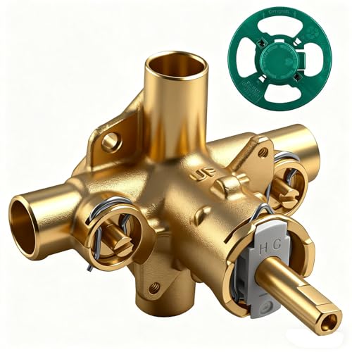 2570 Shower Valve, Pressure Balancing Cycling 4 Port Tub and Brass Shower Valves with Stops Replacement for Moen 2570-1/2 Inch CC Connections, For moen Trim Kit, Includes 1222 cartridge