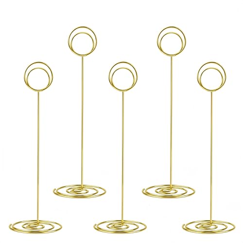 Image of Radezon 20 Pack 8.75 inch Tall Table Number Holders Place Card Holder Table Picture Holder Wire Photo Holder Clips Picture Memo Note Photo Stand (Gold)