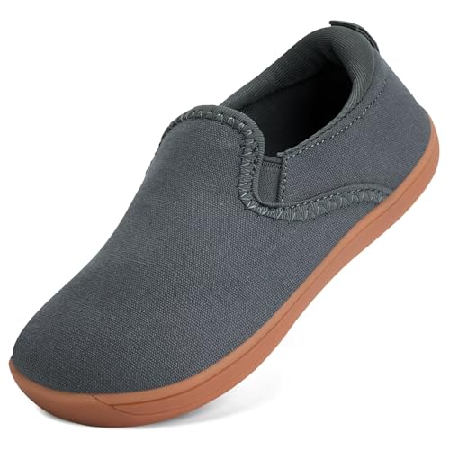 WateLves Toddler Little Kid Wide Barefoot Shoes Boys Girls Minimalist Slip On Sneakers Canvas Walking Shoes Fit Naturally Zero Drop Sole(DQ437/Dark Grey,24)