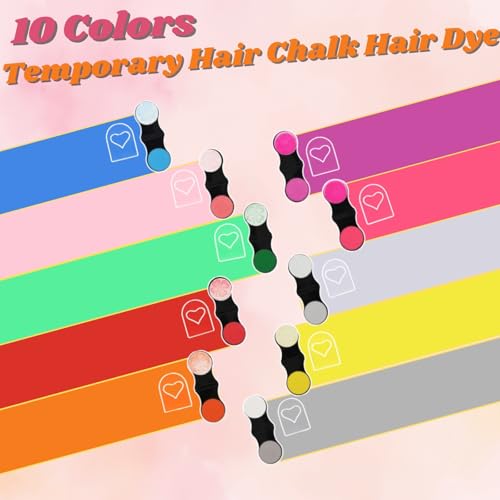 10 Colors Hair Chalk for Girls, Temporary Hair Color, Washable Hair Dye, Hairs Color Spray for Teenager Women Men, Hairs Makeup, Fun DIY Hair Chalk Set for Blonde, Light, Dark Hair (10 Color Sets)