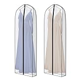 Zilink Breathable Dress Bags for Gowns Long 72" Wedding Dress Storage Bags Silky Dress Bags for Closet Storage with 7" Gussted Wrinkle Free for Long Evening Dresses Puffy Dress Storage, Set of 2