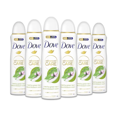 Dove Deodorante Spray Advanced Care Matcha e Fiori di Sakura, con Formula Idratante e Delicata sulla Pelle, Senza Alcol, Pelle Asciutta Fino a 72 Ore, Deodorante Uomo e Donna, 6 Pezzi da 150ml