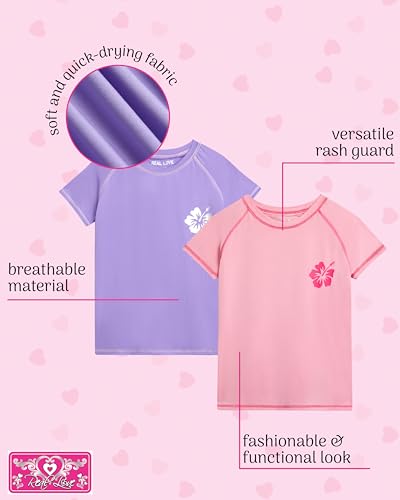 Image of Real Love Toddler Girls Rash Guard - 2 Pack Quick Dry Sun Protection Swim Shirt Girls Short Sleeve Rash Guard Kids (2T-16)