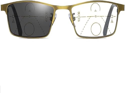 DOUKI Gafas de lectura progresivas multifocal+1.5 para hombres Gafas de sol fotocromáticas de metal medio marco lectores rectángulo