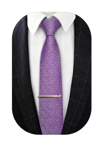 Image of Barry.Wang Skinny Ties for Men Cashmere Wool Blend Necktie with Tie Clip | Tie and Tie Clip Set, Cashmere Wool Blend, Textured Woven Stripe, 2.76 x 63 Inches, Extra Long Slim, Wedding Work Winter