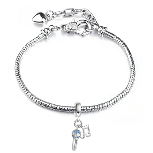 NARTGO Microphone with Music Note Charm for Music-lover Compatible with Pandora Charms Bracelets4