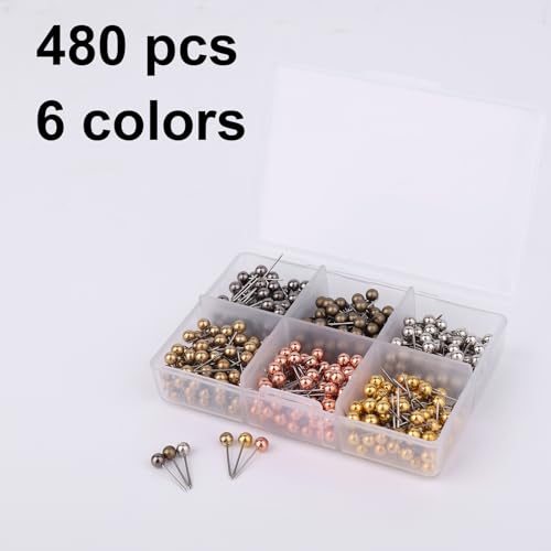 480pcs Map Push Pins, Map Tacks Round Head Pins Small Thumb Tacks Marking Pushpins for Cork Board Bulletin Board Picture Photo Home Office School DIY Craft (6 Colors) image 3