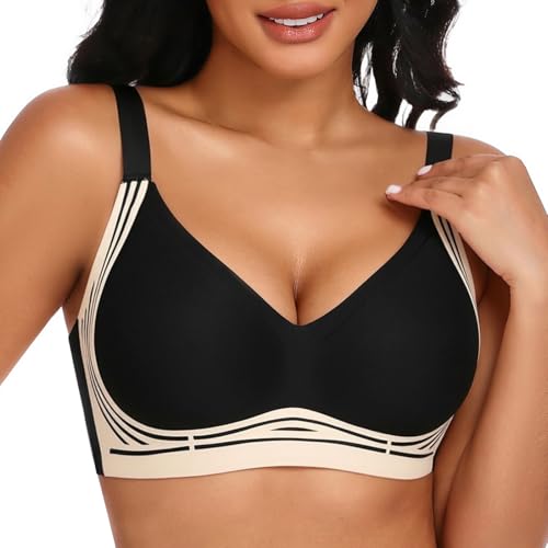 Niwicee Sujetador Sin Aros Mujer Tallas Grandes Sujetador Push Up Reductor Sujetador Sin Costuras Cómodo Básico Bralette con Relleno (Negro, XL)