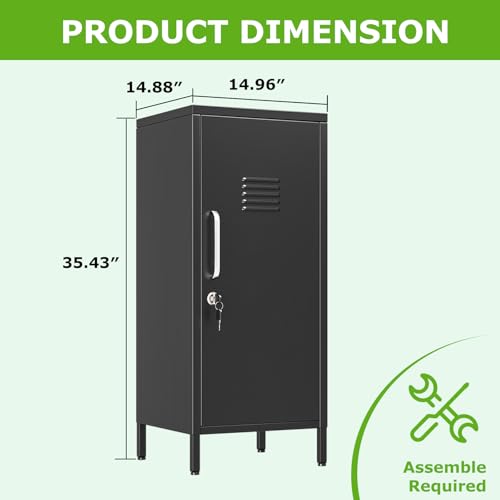 Image of PAOFIN 35 inch Metal Storage Locker, Lockable Employees Metal Locker with Door and Adjustable Shelves, Steel Locker for Home, School, Office, Gym (Black)