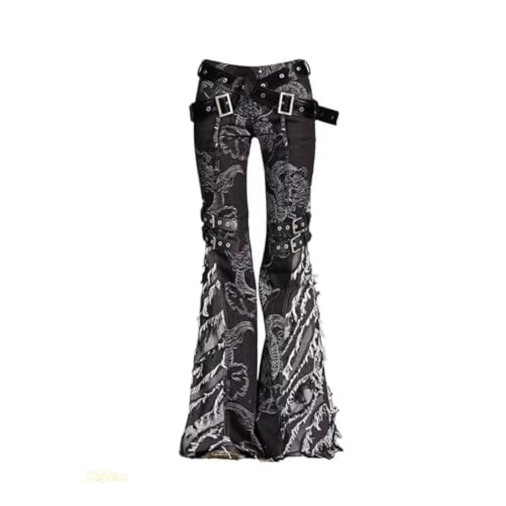 Xojbzoo Y2K Grunge Flare Leg Jeans - Punk Aesthetic Denim