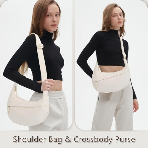 Image of YIKOEE Nylon Crescent Crossbody Bag for Women Shoulder Hobo Purse for Travel with Front Zipper Pocket