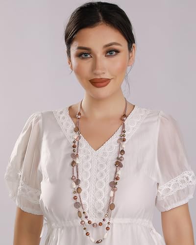 Bocar Long Necklaces for Women Trendy, Boho Layered Crystal Beaded Collar Necklaces for Women, Fashion Statement Necklaces Jewelry (NK-10084-Brown) - Image 3