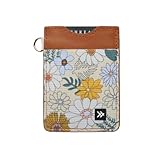 Cartera Vertical Minimalista Delgada y elástica de Cuero con RFID para Hombres y Mujeres | Pequeño Tarjetero para Bolsillo Frontal (Flor)