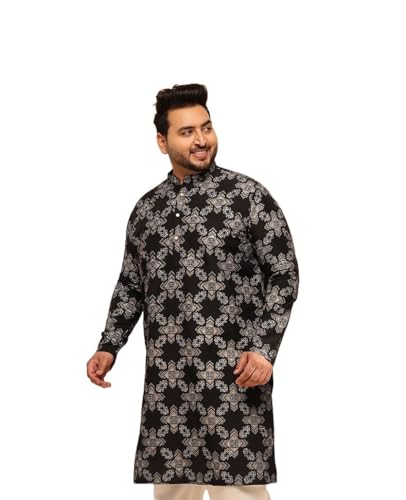 Image of SOJANYA Plus (Since 1958) Men's Cotton Linen Printed Long Kurta