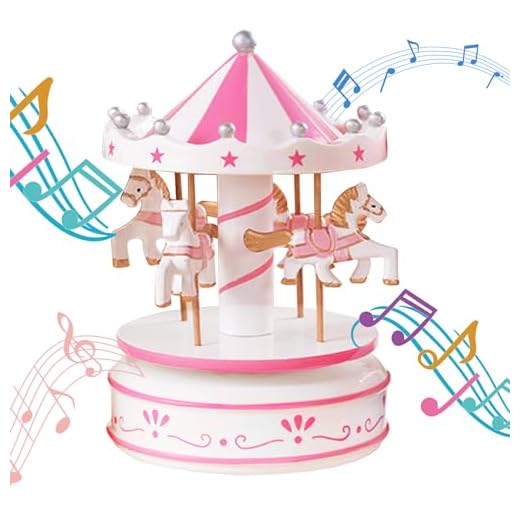 MINGZE Cajas Musicales, Caja de música de Europea con 4 Caballos con carrusel, para niñas Niños Niños Bebé Navidad Cumpleaños Cumpleaños Regalo (Flower-Pink)