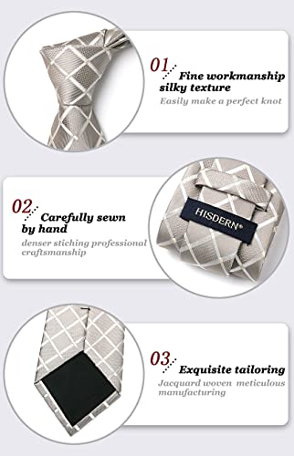 Image of HISDERN Mens Ties Plaid Tie and Pocket Square Set Classic Woven Formal Checkered Neckties & Handkerchief Wedding Party