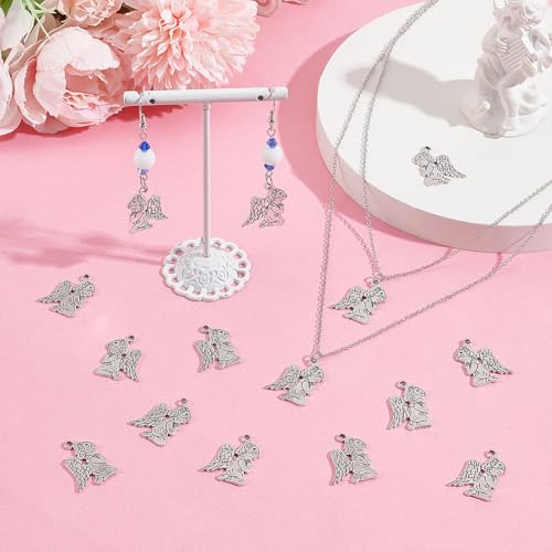 UNICRAFTALE about 60Pcs Angel Charms Tibetan Style Alloy Pendants Praying Angel Pendants Jewelry Making Charms Metal Charm for Christmas Earrings Necklace Bracelet Supplies Craft Antique Silver - Image 2