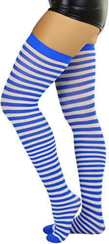 Image of ToBeInStyle Women's Opaque Hosiery Thin Striped Thigh High Long Stocking