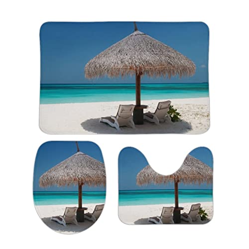 DAIERCY 3-teiliges Badematten-Set, weißer Sandstrand-Regenschirm, 15,2 x 61 cm
