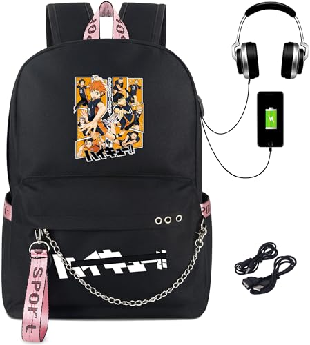 Anime 20L Large Capacity School Backpack for Boys Girls Teen Student College Bookbag 15 in Laptop Backpack Nylon Travel Daypack Black3