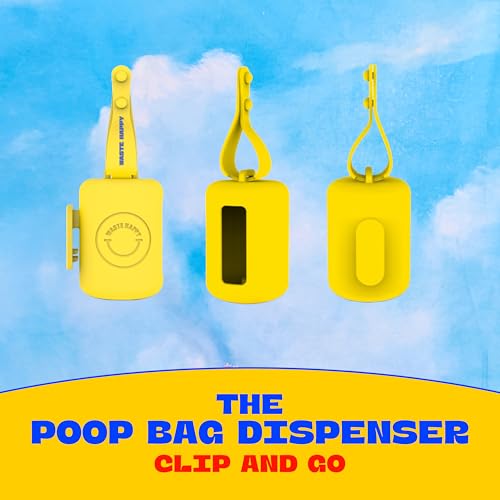 Image of Dog Poop Bag Dispenser with 15 14 inch Bags Capacity | Yellow Silicone Dog Poop Bag Holder for Leash | Durable, Portable & Refillable Waste Bag Case | Only Fits Waste Happy bags