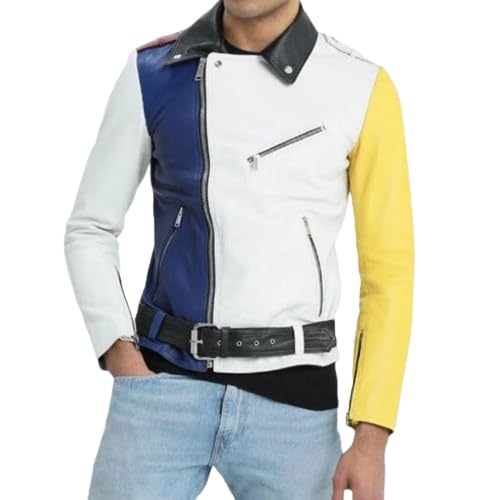 Image of Men's Biker Multi Color Leather Jacket, Leather Biker Jacket for Men, Faux Leather Biker Bomber Jacket