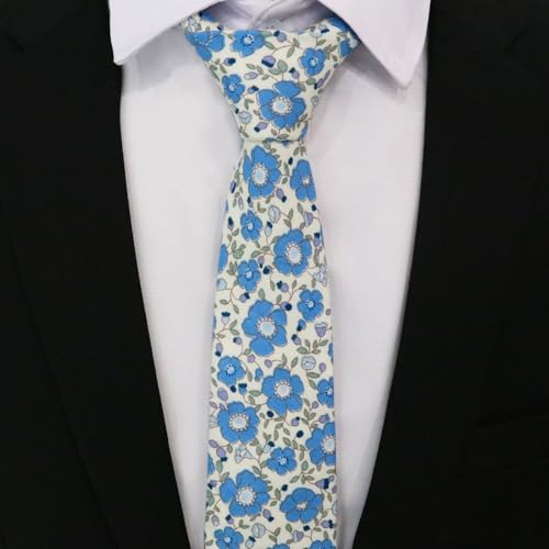 Image of Cotton Floral Ties for Men 2.76 inch Men's Skinny Tie Linen Flower Printed Neck Tie for Wedding Dating Party