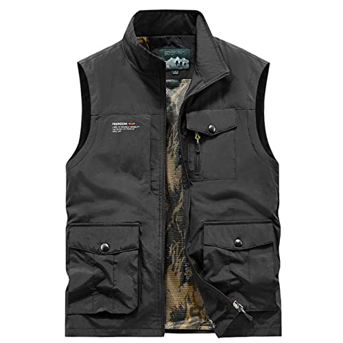 Generisch Weste Herren Outdoor Winter, Mit Taschen Ärmellose Anglerweste Leicht Atmungsaktiv Jacke Jagd Fotografie Camping Winter Multifunktionsweste Angeln Sommerweste Sport (5XL, Schwarz)
