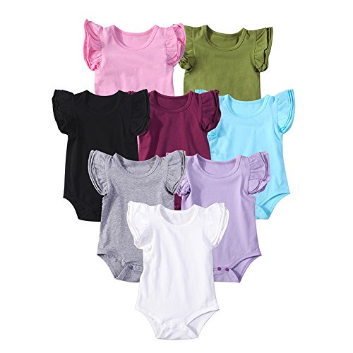 Image of Mubineo Infant Baby Girls Basic 3-5-8-Pack Ruffle Short Sleeve Cotton Bodysuits