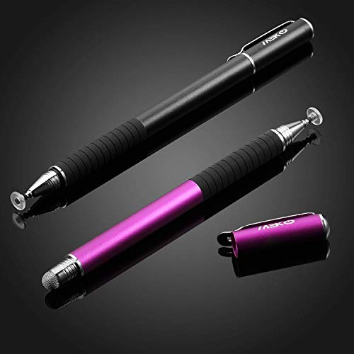 MEKO(2 Pcs)[2 in 1 Precision Series] Disc Stylus/Styli for All Touch Screen Devices Bundle with 4 Replaceable Disc Tips, 2 Replaceable Fiber Tips - (Black/Purple) - Thumbnail 2