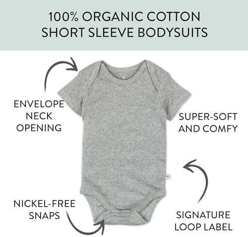 HonestBaby 10-Pack Short Sleeve Bodysuits One-Piece 100% Organic Cotton for Infant Baby Boys, Girls, Unisex