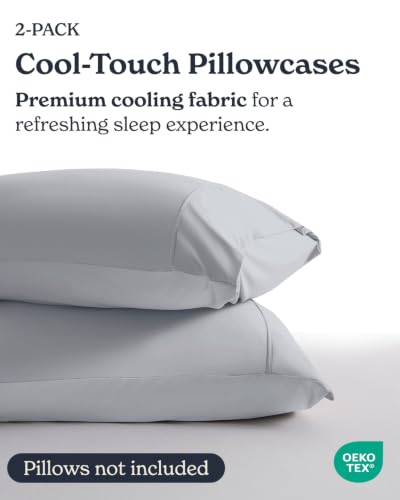 Image of Beckham Hotel Collection Cooling Pillowcases for Hot Sleepers, Standard /Queen Size Set of 2, Cool Touch Pillow Cases, Envelope Closure, Silky Soft, Breathable, Light Gray