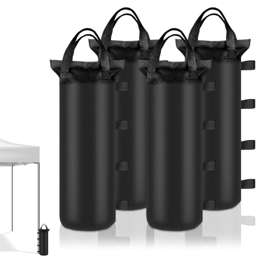4 Sand Bags for Weight, Heavy Duty Sandbags for Canopy Legs, Extra Large Pop Up Tent Weights, Canopy Weight Bags for Gazebo, Outdoor Sun Shelter, Umbrella – Black, 6″×20″, Without Sand