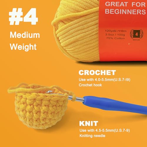 Image of 3.5Oz /120yds Beginner Easy Yarn for Crocheting and Knitting;Worsted-Weight Medium #4;Cotton Blend Yarn for Beginners Amigurumi DIY(Sunflower,1 Skein)