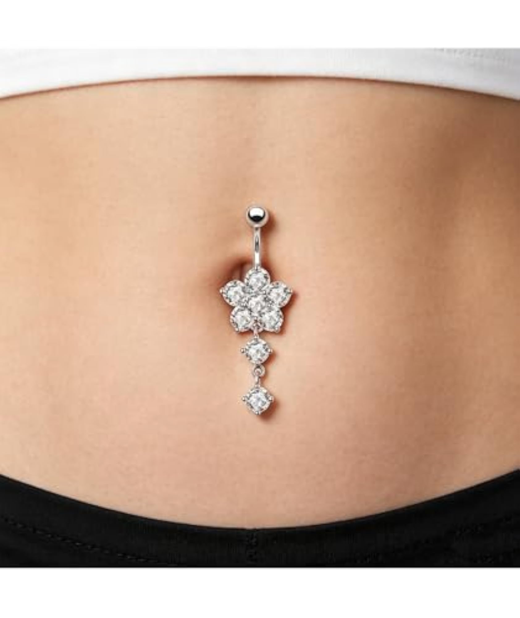4-Piece Flower Belly Piercing Jewellery Set with Tassel Pendant