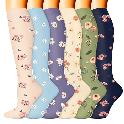 Image of Sooverki Compression Socks for Women & Men 6 Pairs is Best Supportive Knee High Stockings for Circulation, Travel, Nurses