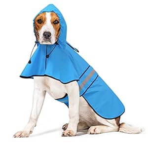 Waterproof hooded dog raincoat  adjustable reflective pet jacket lightweight dog slicker poncho for small to x  large dogs and puppies blue large   cucciolini doodles