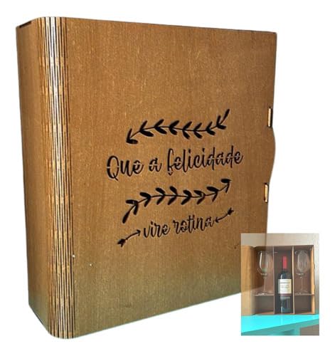 Caixa Vinho Madeira Embalagem Presente 1 Garrafa E 2 Taças