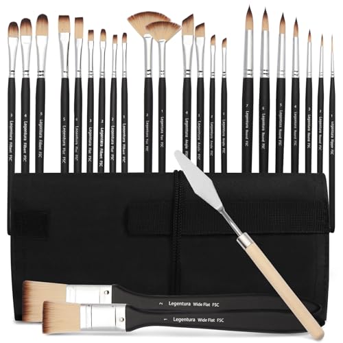 Legentura 25 PCS Paint Brush Set for Acrylic, Oil &