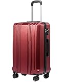 Coolife Luggage Suitcase PC+ABS with TSA Lock Spinner Carry on Hardshell Lightweight 20in 24in 28in (wine red, L(28IN))