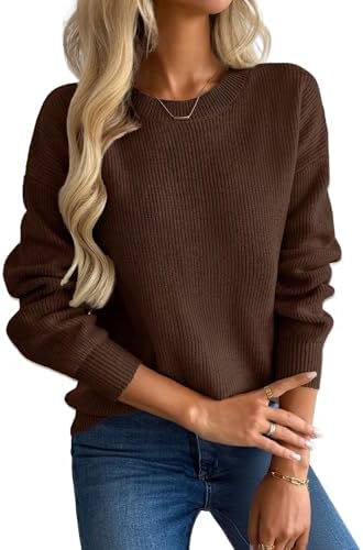 Zeagoo Pullover Damen Elegant Herbst Winter Grobstrickpullover | Rundhals| Langarm |Warm |Pulli Einfarbig |Colorblock| Sweater S-XXL