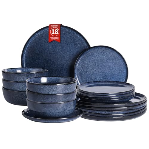 Ceramic Plates and Bowls Sets: 18 Piece Porcelain Dinnerware Sets, Stoneware Kitchen Dishes Set for...