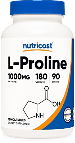Nutricost L-Proline 1000mg, 180 Capsules (90 Servings) - 500mg Per Cap, Non-GMO, Gluten Free