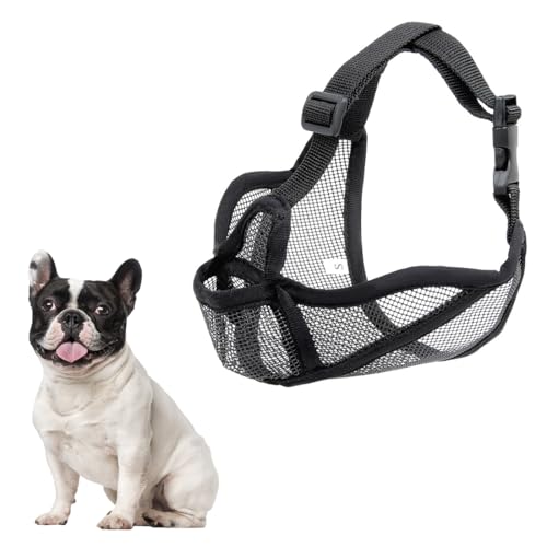 KIRZAX Museruola per Bulldog Francese e cani a muso corto,Non Copre la Fronte del Cane per Cani dal Muso Corto, Rete Regolabile per la respirazione,Anti Masticare Abbaiare per Cani a Muso Piatto