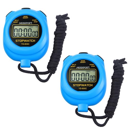 MUSHPORT 2 Pack Digital Stopwatch Sport Timer, ON/Off Countdown Large Display Simple Stop Watch for Sports Coaches PE-Teacher Referees, Blue