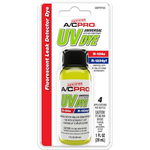 A/C Pro Certified A/C Pro Car Air Conditioner Leak Detector Dye, Leak Detection UV Dye Detects Leaks in R-1234YF AC Systems, 1 Oz