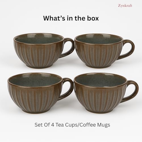 Image of Ceramic Tea Cup & Coffee Mug Set of 4 | 220 ml Daily Use Cup Set for Tea & Coffee | Microwave Safe Tea Cups | Stylish Ceramic Cups for Home