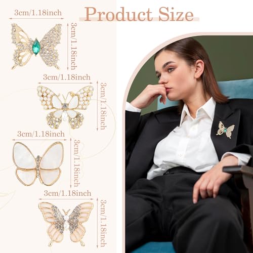 Broches papillon strass et perles lot de 4 pour robe et pulls - 2