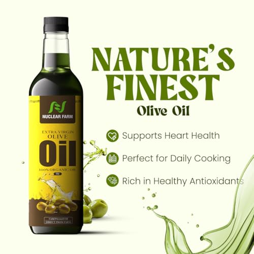 Image of Nuclear Farm Extra Virgin Olive Oil 1 Litre | Cold Pressed & Unrefined | 100% Pure Organic Olive Oil | No Heat Processing | Rich in Antioxidants | For Cooking & Salads
