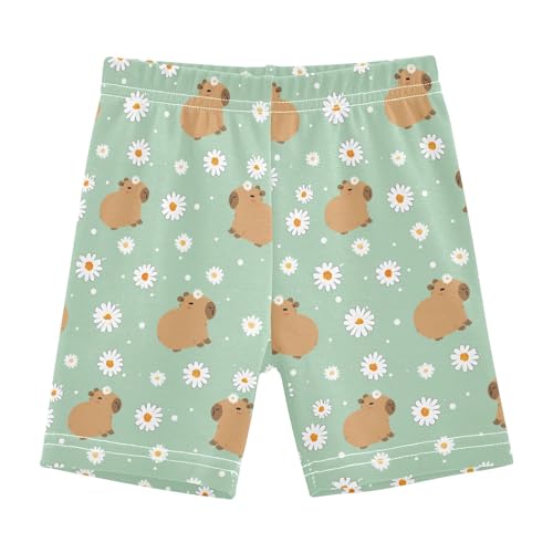 Little Daisy Capybara Green Girls Shorts Elastic Waist Sports Shorts Girls Leggings Pants for 4-10 Years